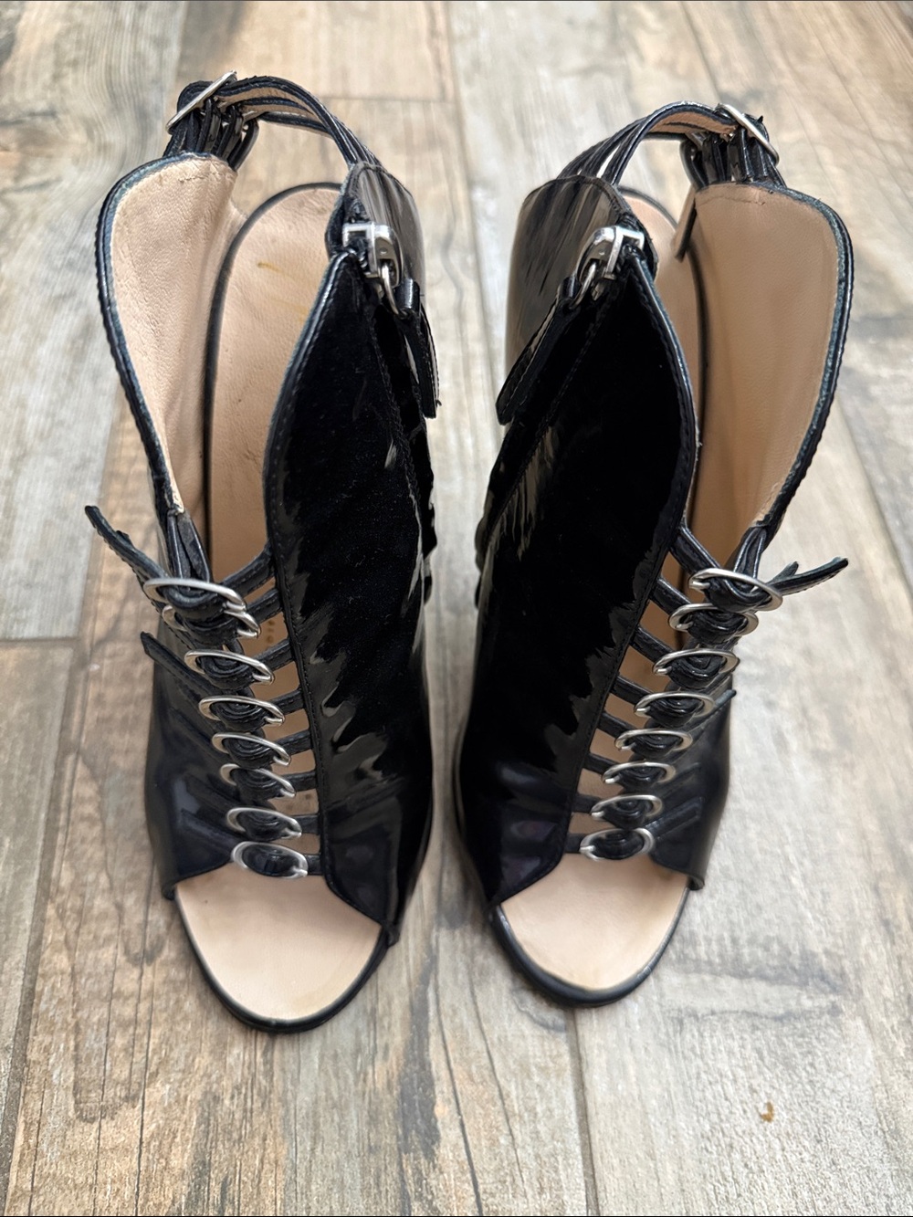 Giuseppe Zanotti Black Patent Open-Toe Lace-Up Women's Heels